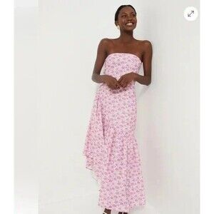 Tuckernuck Hyacinth House Assymetrical Ruffle Floral Camellia Strapless Dress L